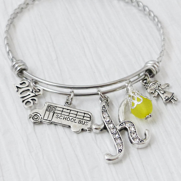 BUS DRIVER GIFT, Bangle Bracelet- School Bus Driver, Appreciation Gift-Thank you Gift, Charm Bracelet, Personalized Bus Driver Gifts