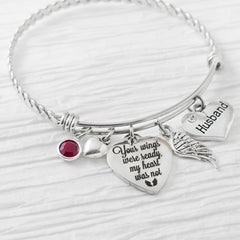 Loss of Husband Memorial Bracelet, Your wings were ready my heart was not, wing, Wing Charm, Birthstone Jewelry