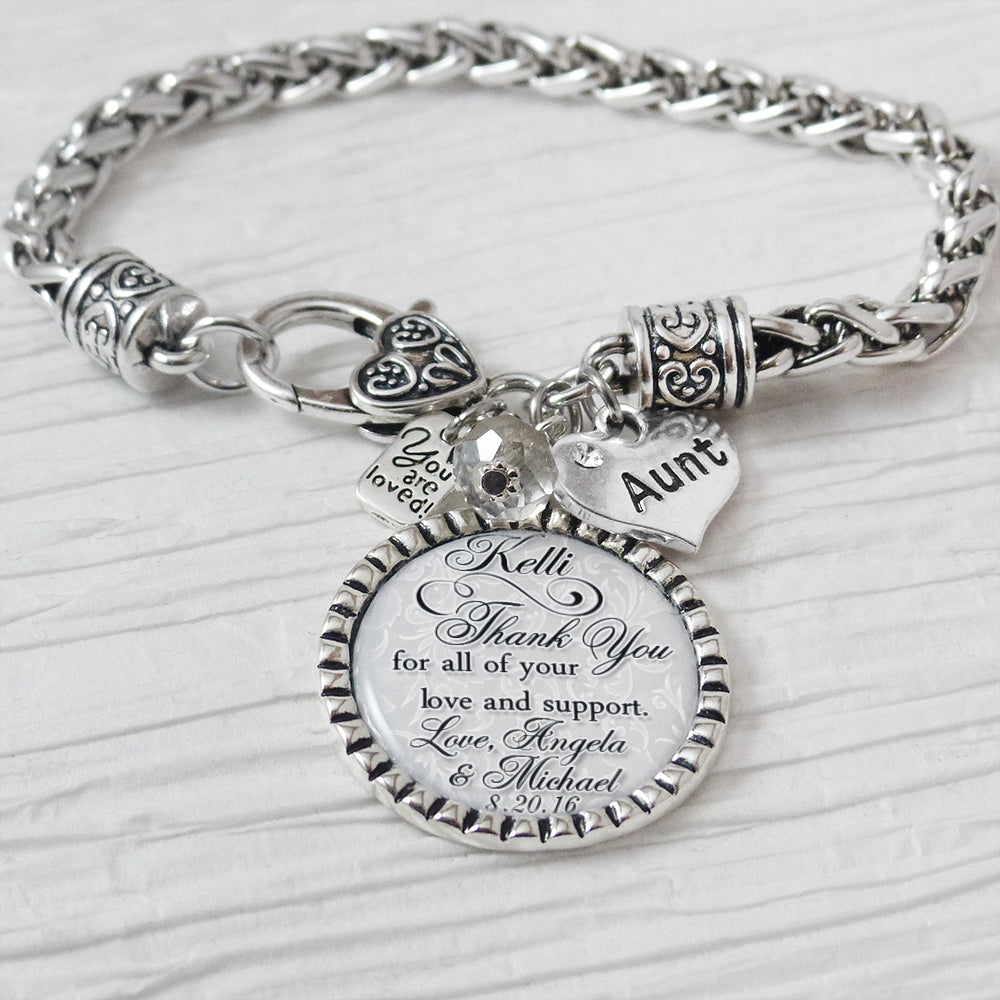 Personalized aunt wedding bracelet thank you for your constant love and support bracelet gift from bride with you are loved charm and heart aunt charm