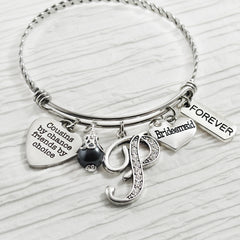 Bridesmaid Cousin Gift, Wedding Bangle Bracelet, Personalized- Cousin by chance friends by choice