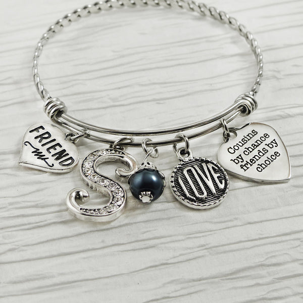 Cousin Gift, Jewelry, Bangle Bracelet, Personalized-Cousin by chance friends by choice, Birthday