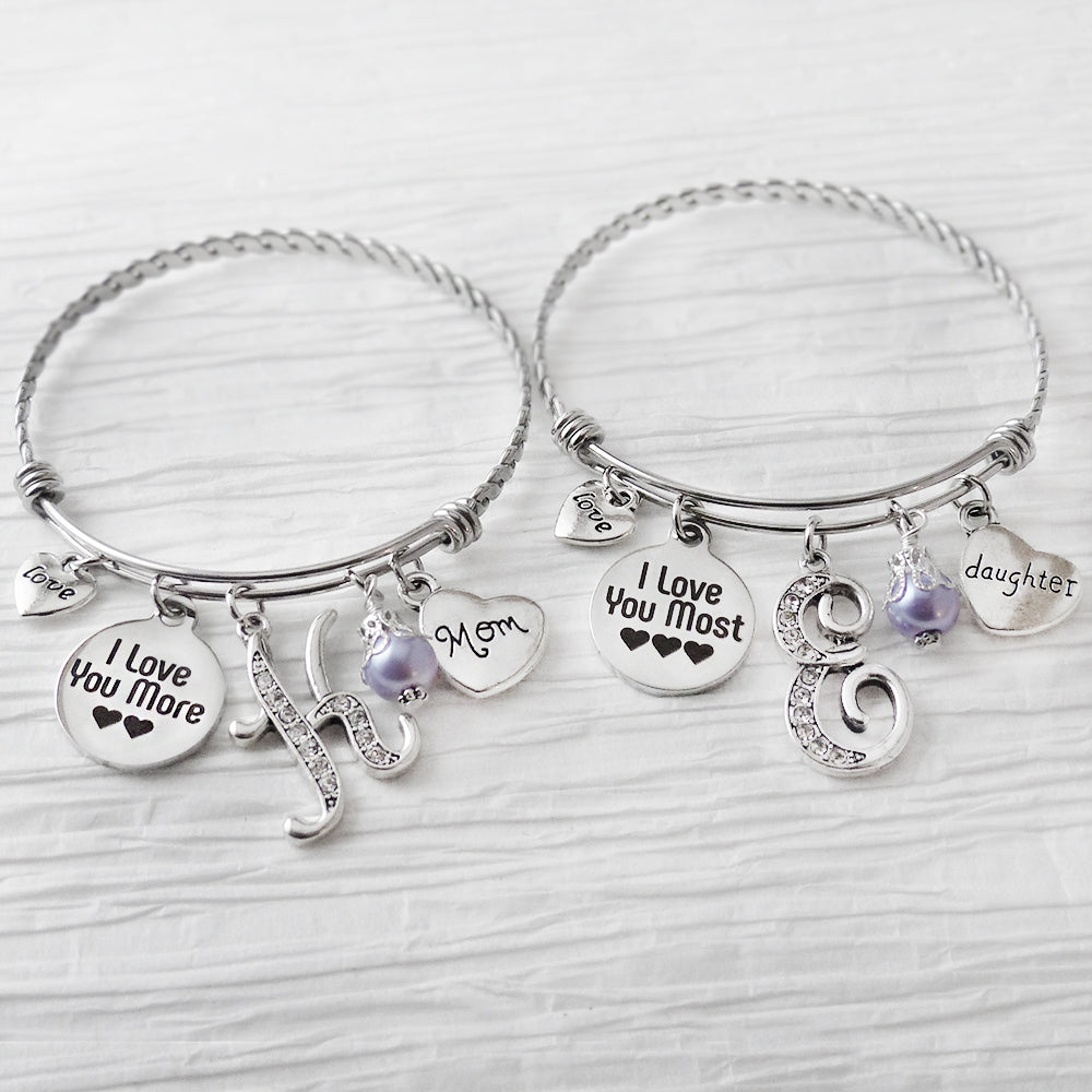 Mother Daughter Bracelet Set, I love you more jewelry, Personalized Bangle Bracelet-Gifts for Woman-Grandma Gifts, Aunt Niece