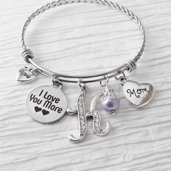 I love you more jewelry- Mom Bracelet, Mother Daughter Jewelry, Personalized Bangle Bracelet for Mom