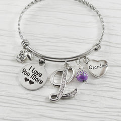 Grandma Gift, Bangle Bracelet for Grandma, I love you more jewelry, Personalized Bangle Bracelet