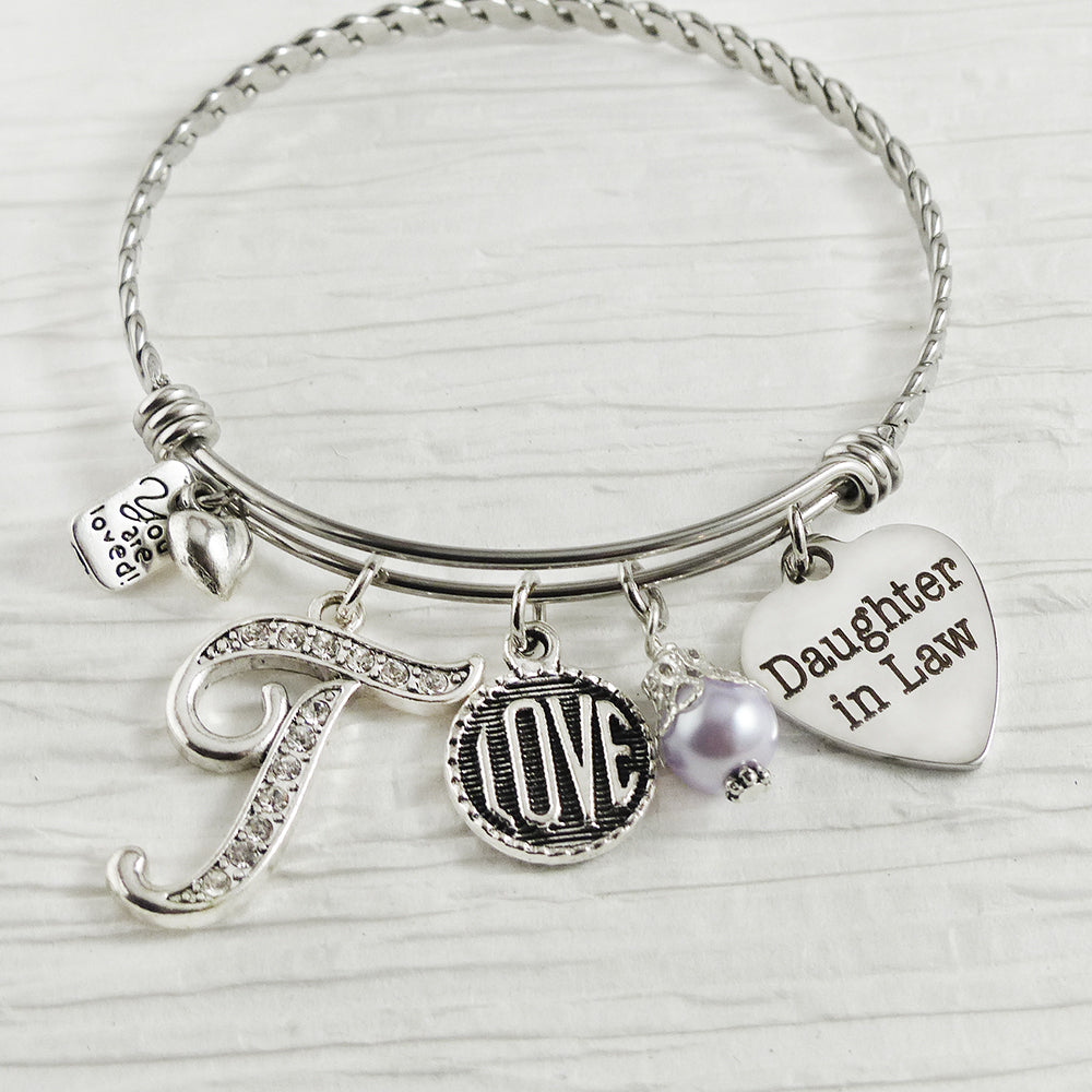 Daughter in Law Gifts from Mother in Law, Birthday Bangle Bracelet, Jewelry-Personalized, Christmas