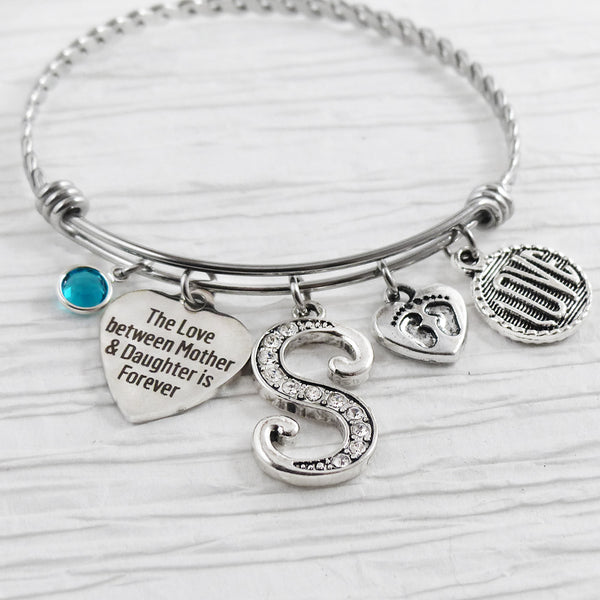 New Mom Gift-Birthstone Bracelet,Gift,Personalized Bangle Bracelet-Gifts for Mom from Daughter-The love between mother and daughter forever