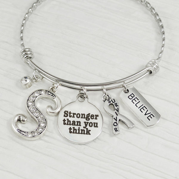 Survivor Jewelry, Stronger than you think, Breast Cancer Gifts, Personalized Bangle Bracelet