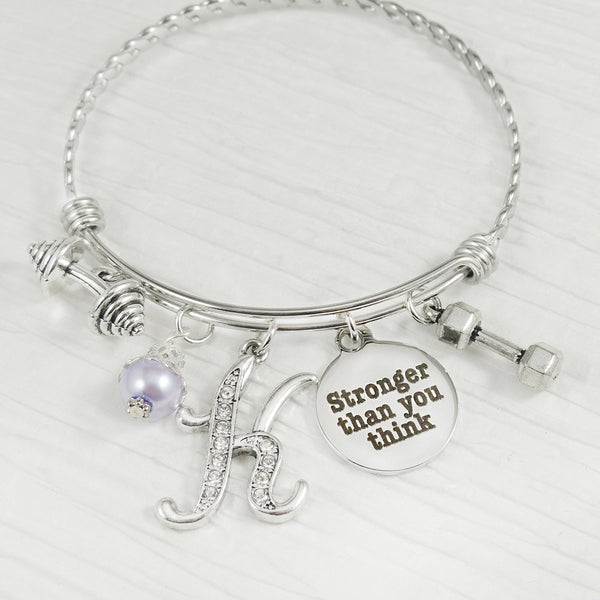 Stronger than you think Bracelet, Personalized Workout Jewelry, Fitness, Barbell, Dumbbell