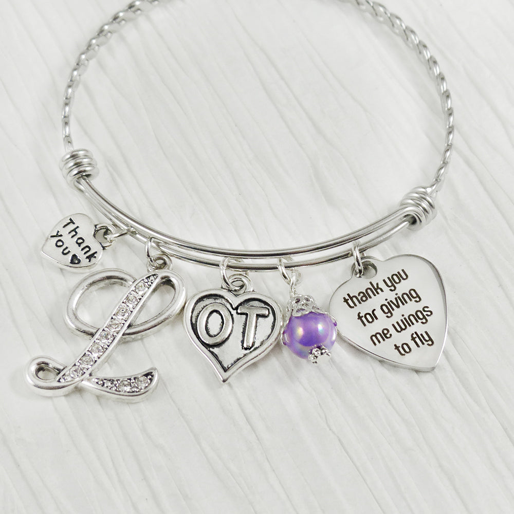 OT GIFTS, Occupational Therapy Gifts, Charm Bangle Bracelet- Wings to Fly, Occupational Therapist, Therapist Gift