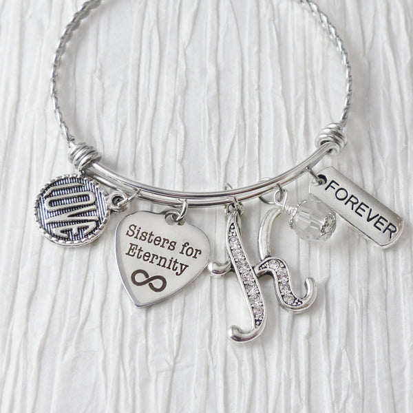 Sisters Jewelry-Initial Bracelet, Sisters for Eternity Jewelry-Personalized Expandable Bangle