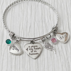 Memorial Jewelry ,Loss of Parents Jewelry, Remembrance, Dad and Mom Memorial Bracelet,A piece of my heart is in heaven, wing, Birthstone Jewelry