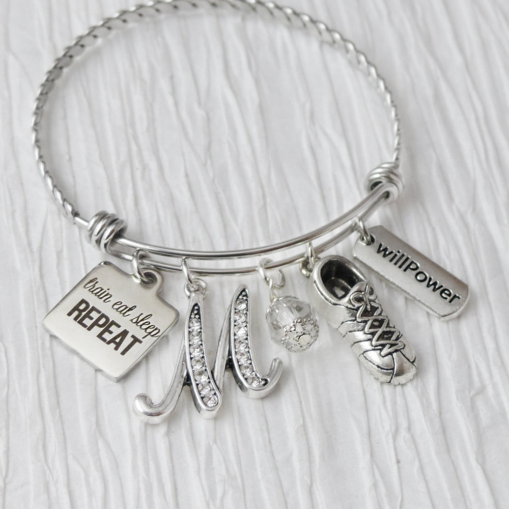 Train Eat Sleep Repeat Bracelet, Personalized gift for Runners, Shoe, Willpower