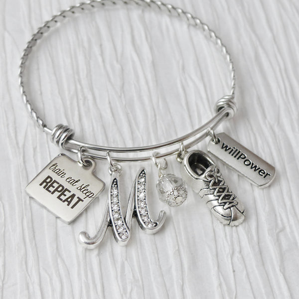 Train Eat Sleep Repeat Bracelet, Personalized gift for Runners, Shoe, Willpower