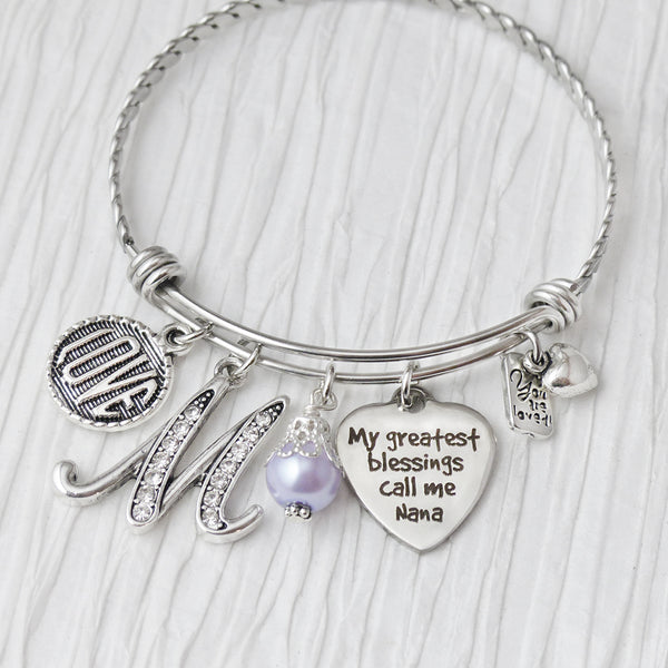 Nana Bracelet- My greatest Blessings call me Nana Bangle Bracelet-Mother's Day Jewelry -Gifts for Grandma