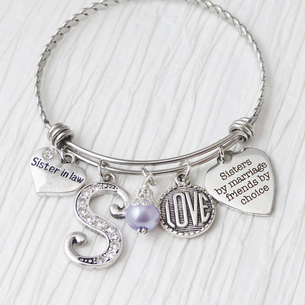 Sister in law Bracelet, Sisters by Marriage Friends by Choice, Sister in law Wedding Gift, Personalized Bangle- Sister in Law Gift, Friend
