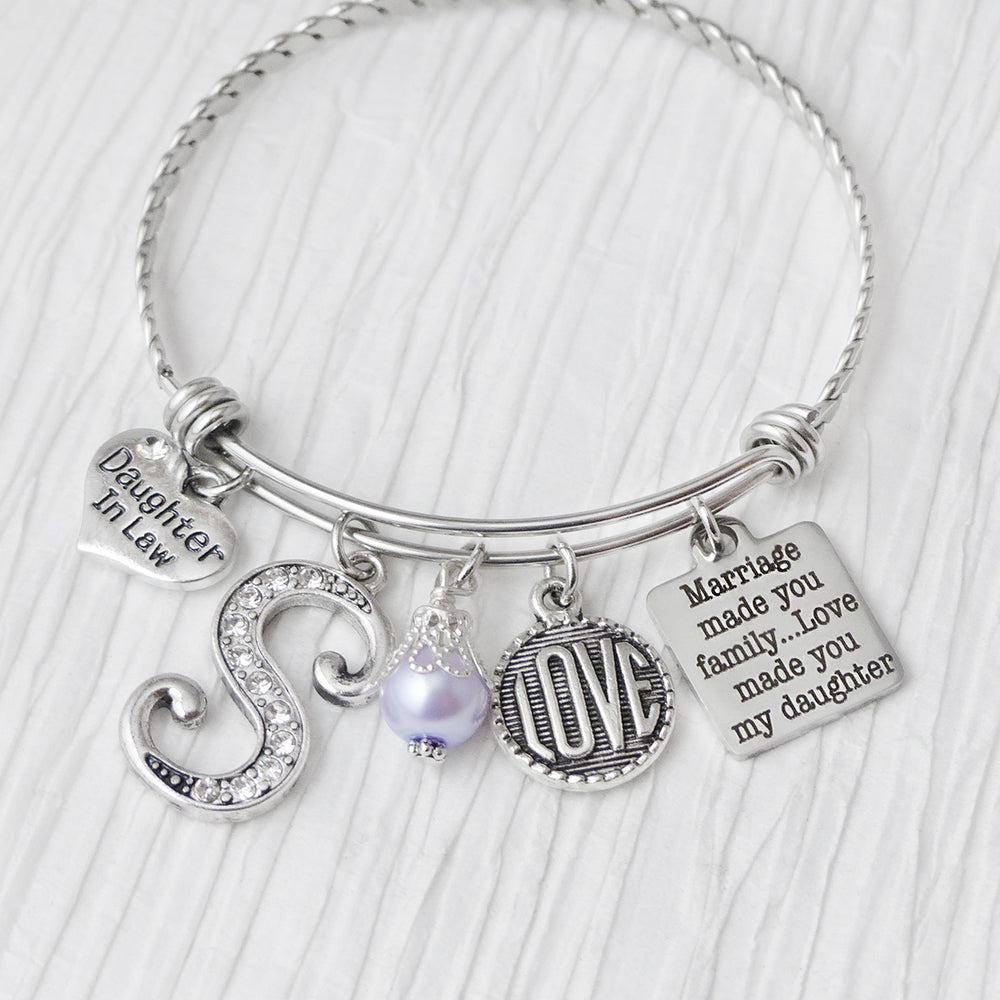 Daughter in Law Personalized Gift, Jewelry-Expandable Bangle-Charm Bracelet, Love