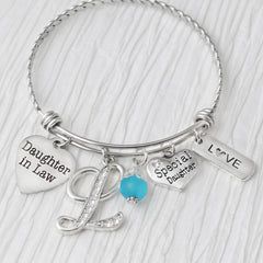 Daughter in Law Gift, Personalized Expandable Bangle Bracelet-Charm Bracelet, Love