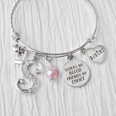 Personalized Sister Gift, Sisters by Blood Friends by Choice, Sister Bangle Bracelet, You are loved Charm