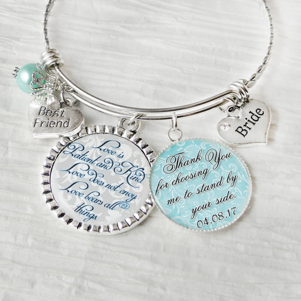 Bride Gift from Bridesmaid Maid of Honor - Personalized BANGLE Bracelet - Gift for Bride - Thank You Wedding Gifts - Wedding Keepsake