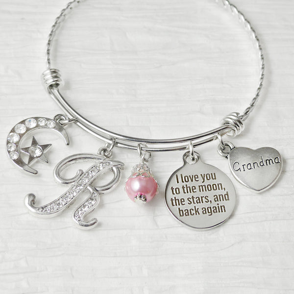 Grandma Gift-I love you to the moon and back again jewelry-Love Bracelet,Personalized Bangle Bracelet- Mother's Day gift, Moon and Stars