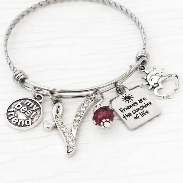 Friends are the sunshine of life Gift, Personalized Best Friend Charm Bracelet, Sun Cloud Charm