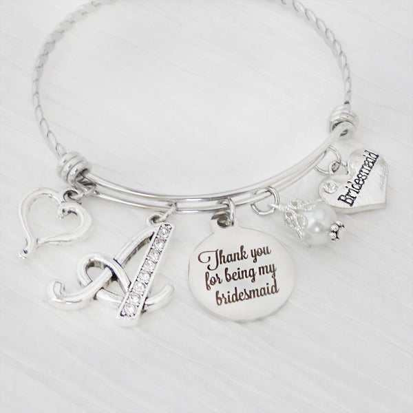 Bridesmaid Wedding Jewelry - Thank you for being my Bridesmaid, Wedding Bridesmaid Jewelry-Expandable Bangle Bracelet, Gift from Bride, Bridal Party