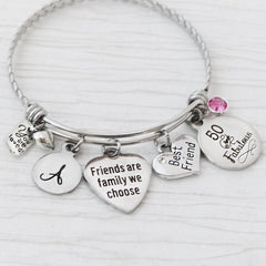 Friends are Family We Choose Gifts, Best Friend Birthday Jewelry, Personalized Bangle Bracelet, 50th