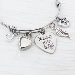 Pregnancy Loss Jewelry- Mommy to an Angel Bracelet, Cremation Jewelry, Urn Cremation Bangle Bracelet