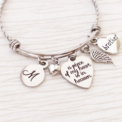 Loss of Brother Memorial Jewelry, Personalized Remembrance Bracelet,Remembrance, A piece of my heart is in heaven, Wing Charm