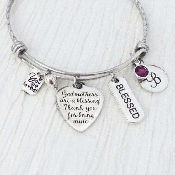 Personalized Godmother Bangle Bracelet, Gifts for Godmother from Godchild, Baptism, First Communion, Religious, You are loved