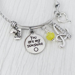 You are my Sunshine Bracelet, Birthday Jewelry, Friendship Gifts, You are loved charm, Heart charm