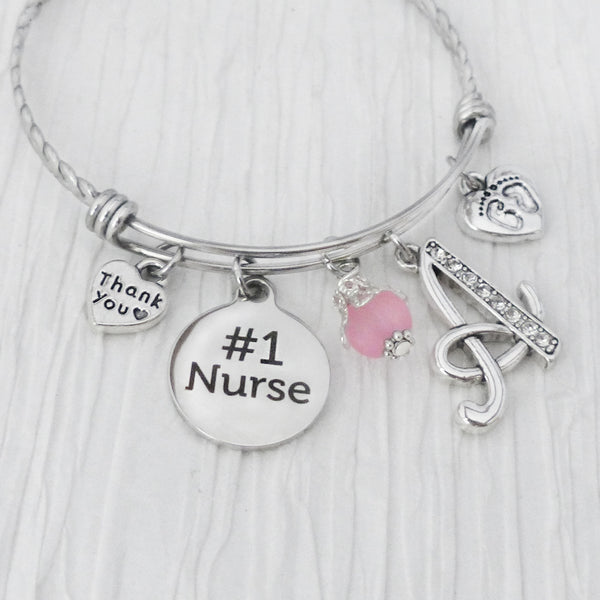 NURSE GIFT, #1 Nurse Bracelet, Thank you gift for Nurse, RN Bracelet, Nurses Week, Footprint Bracelet, Labor and Delivery, Thank you nurse