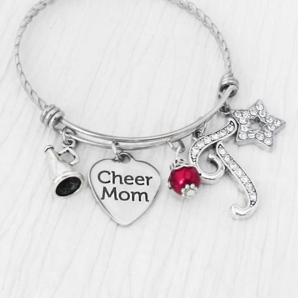 CHEER MOM Personalized Bangle Bracelet-Cheer Jewelry, Star, Megaphone