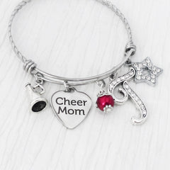 CHEER MOM Personalized Bangle Bracelet-Cheer Jewelry, Star, Megaphone