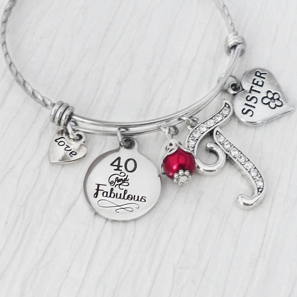 Sister Birthday Gifts from Sister, 40 and Fabulous, Personalized Sister Bangle Bracelet, 40th Birthday