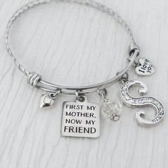 First my mother now my friend Bangle Bracelet, Jewelry for Mom, Mother Gifts, Personalized Bangle