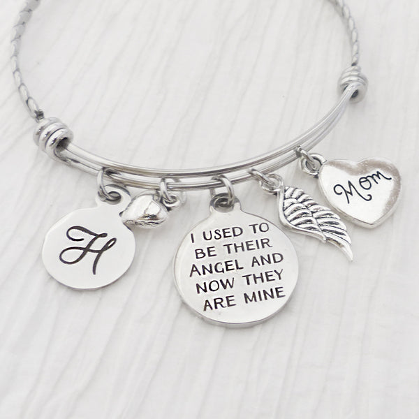 Personalized Mom Memorial Jewelry- I used to be their angel and now they are mine Bangle Bracelet