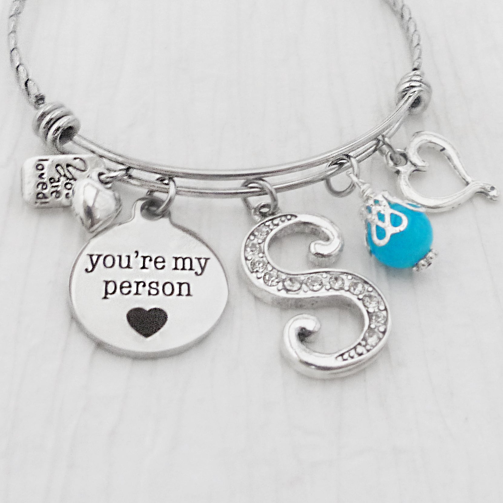 Friend Gifts- Personalized You're my person bangle bracelet, you are loved, heart