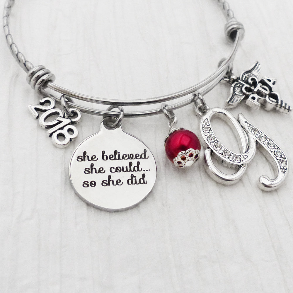 2024 Grad Gift-Physical Therapist Gifts, PTA Bracelet- She Believed she could so she did, Bangle Bracelet-Jewelry, College Graduate