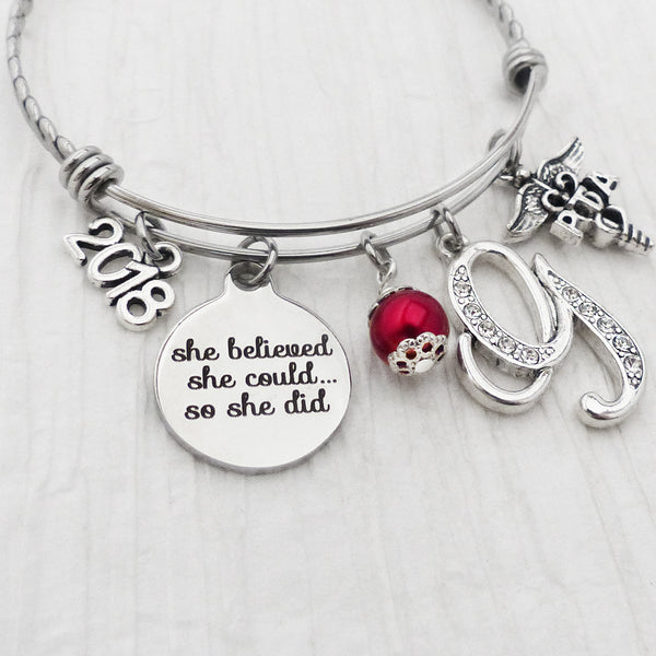 2023 Grad Gift-Physical Therapist Gifts, PTA Bracelet- She Believed she could so she did, Bangle Bracelet-Jewelry, College Graduate