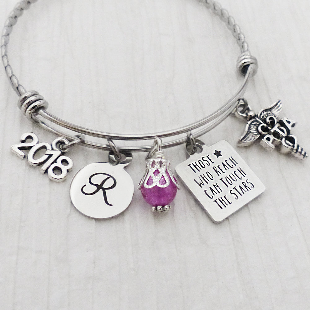 2024 Personalized PTA Grad GIFTS, Physical Therapy Assistant-Bangle Bracelet, Graduation Jewelry, Those who reach can touch the stars
