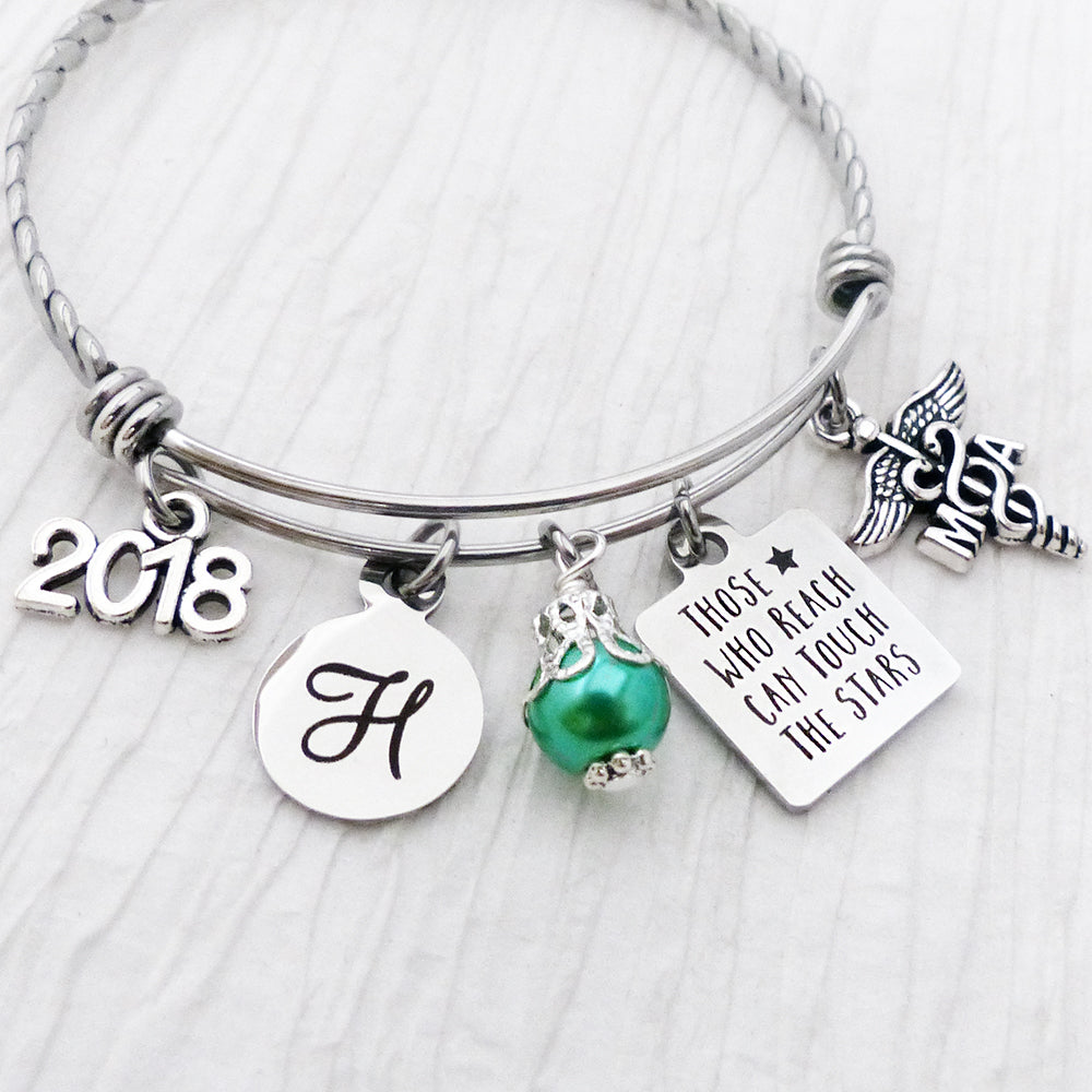 2024 Personalized MA Grad GIFTS, Bangle Bracelet, Those Who Reach Can Touch The Stars, Graduate Gift-Jewelry Graduation Gift