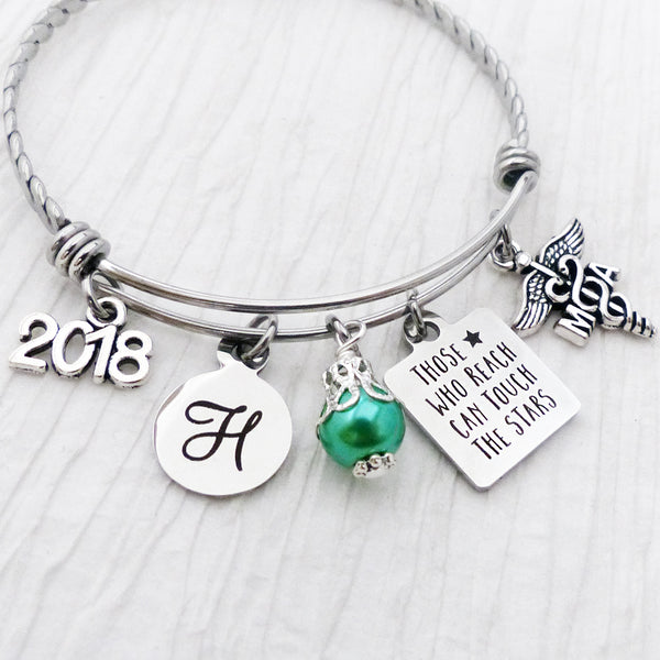 2023 Personalized MA Grad GIFTS, Bangle Bracelet, Those Who Reach Can Touch The Stars, Graduate Gift-Jewelry Graduation Gift