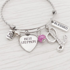 Best StepMom GIFTS, Stepmother Jewelry, Personalized Step Mom Bangle Bracelet, Gifts for stepmom