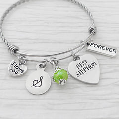 StepMom GIFTS, Stepmother Jewelry, Personalized Bangle Bracelet for Step Mom, I love you, Forever Charm
