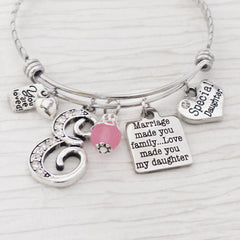 Step Daughter Wedding Gift -Marriage made you family love made you my daughter -Special Daughter Jewelry-Expandable Bangle-Charm Bracelet