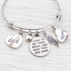 Memorial Gift- Remembrance Bracelet- I used to be their angel and now they are mine, Loss of Parent Gift, Wing charm