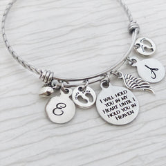 Twin Miscarriage Gift-Loss of Child Bangle Bracelet, I will hold you in my heart until I hold you in heaven, Wing