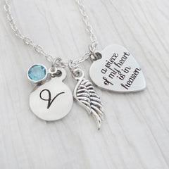 Memorial Jewelry, Personalized A piece of my heart is in heaven Necklace, Birthstone, Wing Charm