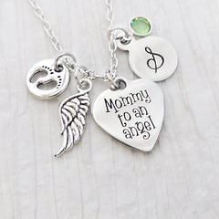 Mommy to an Angel Necklace-Memorial Jewelry, Loss of Infant Necklace, Wing Charm, Birthstne Jewelry